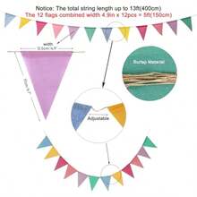 12m/4m Reusable Burlap Vintage Linen Triangle Pennant Banner, Multicolor Outdoor Hanging Decor For Wedding Birthday, St. Patrick's Day, Easter, Valentine, Ramadan, Eid, Carnival, Classroom Grad Halloween Anniv Thanksgiving Festival Party Supplies - View 4
