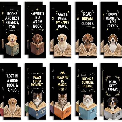 20 Pcs Cat & Dog Bookmarks, Whimsical Reading Quote Themed Book Markers, Aesthetic Reading Accessories For Book Lovers And Pet Enthusiasts
