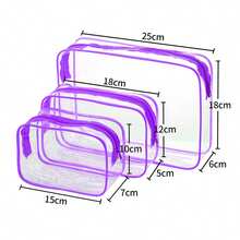 三件套透明化妆包 - 轻便多功能旅行拉链包，适用于女士洗漱用品和配件，可用作旅行收纳包、化妆包、化妆品包、旅行整理包、大容量化妆品收纳盒，可存放口红、化妆刷、护肤品、手机、零钱、小物件等，也适用于居家、送礼、度假和节日（万圣节、圣诞节等）等场合，用途广泛。 - 紫色 - 查看 6