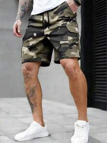 男士迷彩工装休闲短裤，户外运动宽松百慕大短裤 - 卡其色 - 查看 1