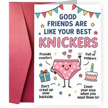 1张搞笑“好朋友就像你最好的内裤”生日贺卡，可爱卡通内裤设计，附赠红色信封，送给闺蜜/死党的理想礼物 - 18*13cm - 查看 8