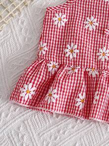 2pcs Girls Daisy Print Plaid Top And Pants Set, Summer - Red - View 8