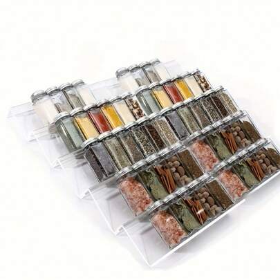 Adjustable Acrylic Spice Rack Storage Box - Transparent Shelf Design Suitable For Kitchen Cabinets, Easy To Clean And Durable, Perfect For Spice Jars And Drawers, Single Pack Or Combo Pack Spice Rack