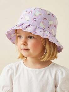 1顶儿童夏季遮阳帽，适合1-3岁幼儿，蝴蝶结装饰荷叶边渔夫帽，春夏季节适用 - 彩色 - 查看 5