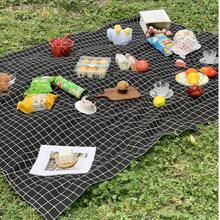 1 Outdoor Simple Checkered Picnic Mat, Lawn Outing Tablecloth, Moisture-Proof Cotton And Linen Picnic Mat - A - View 17