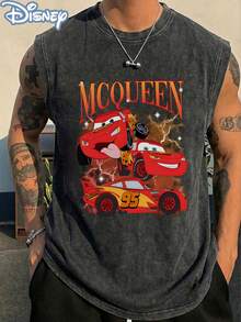 Disney Official Licensed Cars Lightning McQueen Lightning Effect Vintage Washed 230g Tank Top Unisex - Black - View 1