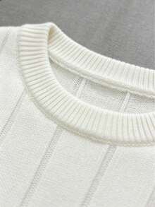 Jersey de punto de cuello redondo de manga corta acanalado para hombre, primavera/verano - Blanco - Ver 6