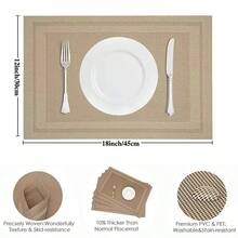 Set de 2/6/12 piezas de individuales con flecos, individuales tejidos de rayas multicolor de PVC, lavables, fácil de limpiar, resistentes al calor, adecuados para fiestas, bodas, decoración de mesa de comedor - Multicolor - Ver 4