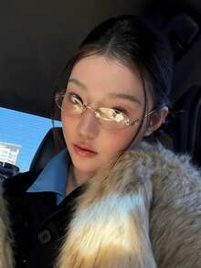 1件装 女士优雅艺术富家女风格椭圆形无框金属眼镜 - 無色 - 查看 6