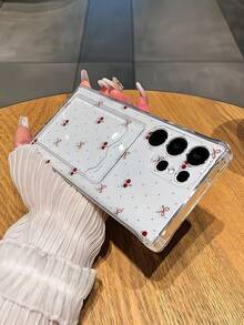 1个可爱波点蝴蝶结樱桃图案防震透明卡槽手机壳，兼容三星Galaxy S25 S24 S23 S22 Ultra/A12 A13 A14 A15 A16 A34 A35 A36 A53 A54 A55 A56 A04 A05 A06 A07/Note 10 20/ 10C 12C 13C 14C /荣耀X7B X7C X8 X8C X9 X9A X9B X9C/ C67 C65 C55 C53 C35 C33 C31 C30 C25 C21Y C21 C11 - 透白 - 查看 3