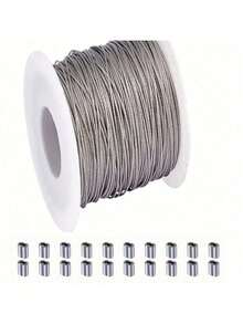1 Set 304 Stainless Steel Wire Rope, 393 Ft Long 1/32" Wire Rope With 20 Pcs Rectangular Aluminum Sleeves, Suitable For String Lights, Clothesline - Silver - View 7