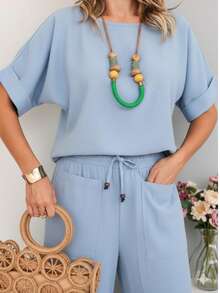 Women's Tailored Suit, Elegant Blouse And Trousers. - Màu xanh nhạt - Xem 2