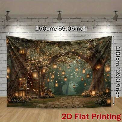 2D Flat, 1pc Magic Path Backdrop Banner With Lantern Tree & Alley Pattern - High Definition Durable Fabric For Indoor/Outdoor Party, Birthday, Wedding, Baby Shower. Easy To Hang Colorful Path Decor, Suitable For Photo Background, 2D Flat Design