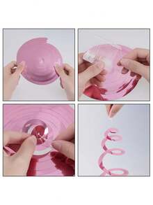 6pcs Party Spiral Decorations, Peach Glitter Foil Hanging Spiral Decorations, Double Spiral Plastic Ribbons (Suitable For Ceiling), Plastic Metallic Ribbons, Party Decorations, Wedding Decoration Ribbons, Birthday, Graduation, Graduation Celebration, Back To School Party Decoration Ribbons Bag - Pink - View 7