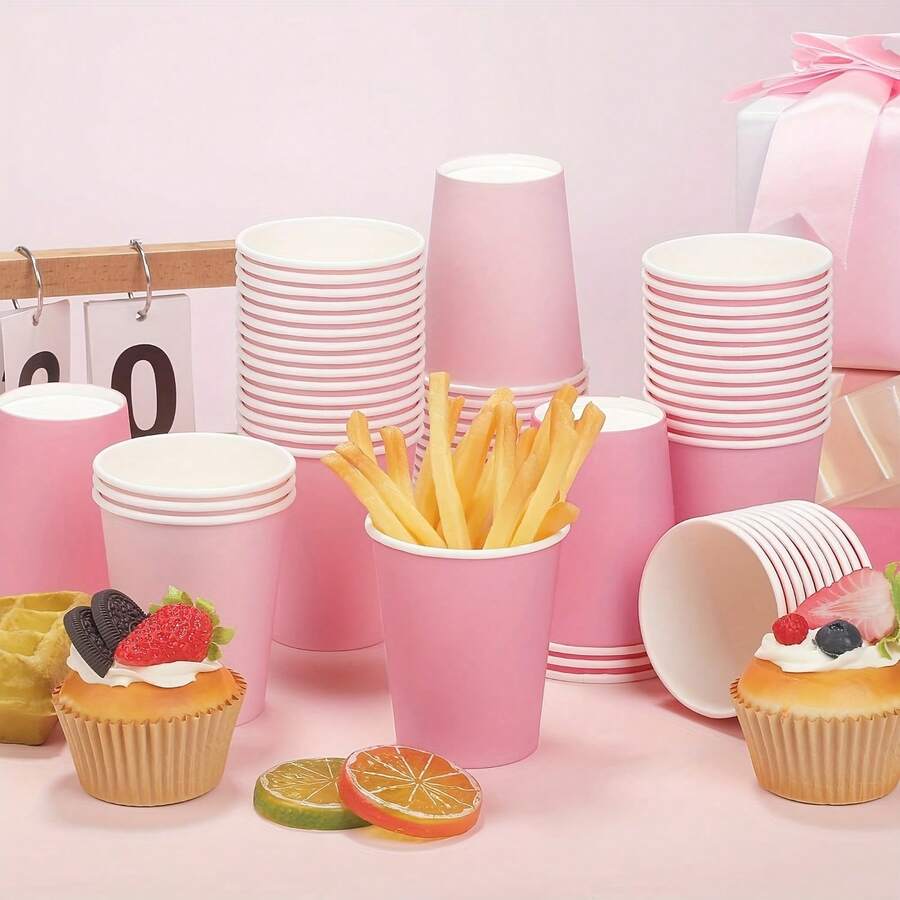 20/40个装马卡龙粉色烘焙纸杯，加厚防油耐热纸杯蛋糕衬垫，高品质甜点杯，适用于家庭烘焙、派对、婚礼、毕业典礼及其他聚会场合 - 查看 1