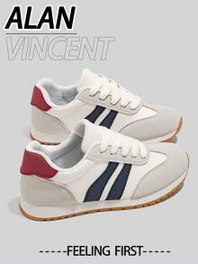 Alan Vincent Allen Vincent [休闲系列] 女士米色和蓝色新款平底鞋，舒适时尚的女士休闲运动鞋，适合办公室、户外、学生和日常穿着。 - 米色 - 查看 4
