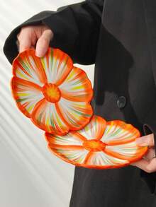 4pcs Colorful Petal Ceramic Plates, Elegant Dessert Plates, Suitable For Steak, Desserts, Afternoon Tea, Weddings, Parties, Gifts - Multicolor - View 19