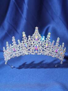 1pc Luxurious Purple Red Semicircular Crown Diamond Jewelry Wedding Beautiful Bride Party Ladies Crown Royal Tiaras - Multicolor - View 3