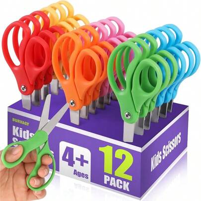 12 Packs 5 Small School Student Tip Scissors, Stainless Steel Blades Comfort Grip 5 Inch Safety Scissors Bulk Children Toodler Cutting Paper
