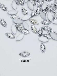 100pcs Resin Rhinestones, Horse Eye Shape, White AB Flat Bottom Resin Rhinestones, High Quality Silver Resin Rhinestones, Suitable For DIY Clothing - Marquise Diamond - View 2