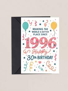 1pc "Making The World A Better Place Since 1996" 30th Birthday Card With Envelope - Floral Number & Balloon Design, Ideal For 30th Milestone Birthday, Perfect For Men & Women, Blank Inner Page - A - View 9