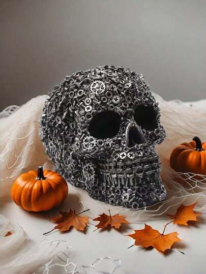Calavera realista de 6 pulgadas a tamaño natural, equipada con tornillos detallados, adecuada para utilizar como prop de tiro mecánico, para uso en interiores y exteriores. Fabricada en resina duradera, ideal para casas encantadas, fiestas, regalos, props de tiro y decoración del hogar; accesorio único y también el mejor regalo de cumpleaños.