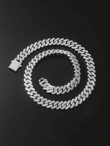 1套男士全钻菱形拼接链项链和手链 - Style A - 查看 3