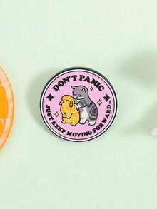 Enamel Badge With Cat And Rabbit, Warm Design Featuring Gray Tabby Cat And Yellow Lop-Eared Rabbit On Pink Background With "DON'T PANIC JUST KEEP MOVING FORWARD" Text, Suitable For Anxiety Relief, Pet Lovers, And Daily Encouragement - Multicolor - View 10