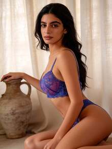 Temptuelle 1 套蕾丝性感聚拢文胸，防下垂 - 藍色 - 查看 3