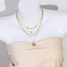 1件波西米亚合金水钻十字架、莲花和邪眼吊坠多层项链，女士款 - 十字架 - 查看 5