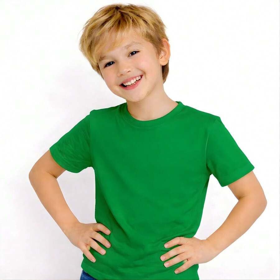 Basic Children's T-Shirt, 100% Cotton, Boys' Sizes 0 To 16. Lightweight And Cool For Everyday Wear, School, Outings, And Parties. - 綠旗 - 查看 1