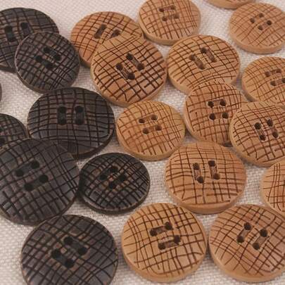 10pcs Vintage Natural Black Coffee Khaki Color Carved Cross Texture Wooden Buttons, Suitable For Shirts, Cardigans, Sweaters, Jackets, Coats, Versatile Wooden Decorative Buttons