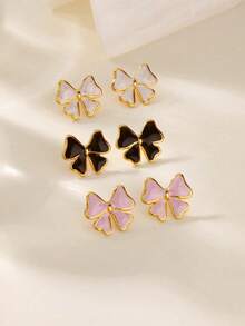 1 Pair Elegant Enamel Bow Earrings, Sweet & Cute Pink/White/Black Bow Earrings For Women - Butterfly - View 8