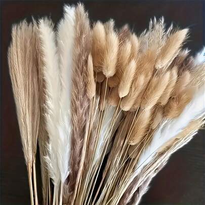 38/100pcs Mixed Pampas Grass Bouquet, Tall & Fluffy Artificial Fake Flowers Pampas Grass, Suitable For Vase Filler, Farmhouse Home Kitchen Boho Decor, Room Decor, Wedding Party Decor (White), Valentine's Day, Gift, Autumn Decor, Autumn, Artificial Plants, Christmas Decor