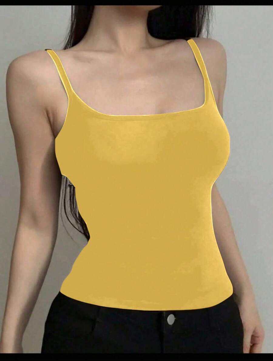 Basic Women's Tank Top With Straps. Basic Baita Nightgown/Vest - Mustard Yellow - View 1