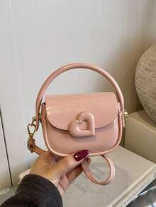 2026 Spring New Niche Women's Handbag, High-Quality Minimalist Solid Color Small Square Bag, Versatile Shoulder Bag, Crossbody Bag, Love Heart Lipstick Bag, Gift - Pink - View 2