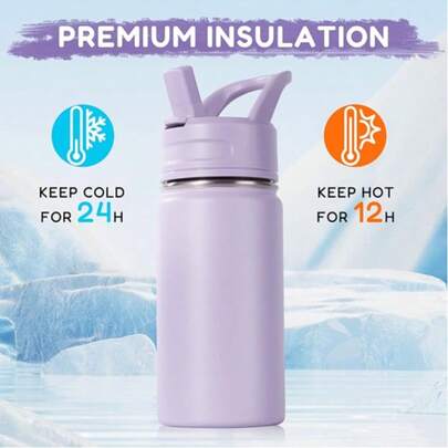 Kids Water Bottle, Toddler Water Bottle With Straw, Stainless Steel Vacuum Insulated Water Bottle For Boys And Girls, Leak-Proof,