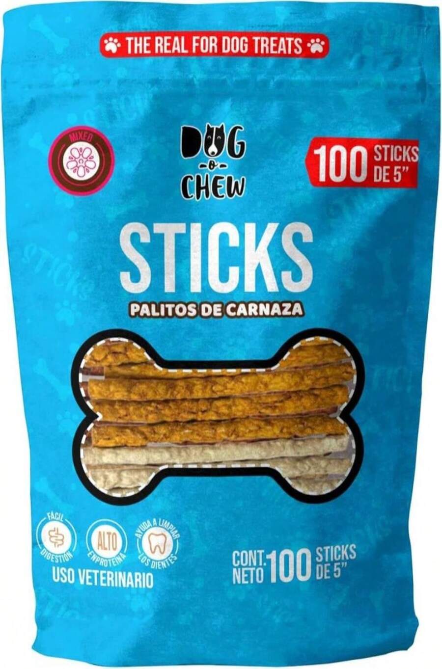 DOG-O-CHEW | Premios para Perro | Palitos de Carnaza | Sabor Mixto | 100% Natural | NO Almidones | Carnazas para Perro | 100 pz | 5" (13 cm) | Alto en Proteína | Fácil Digestión | Sin Conservadores - Blanco - Ver 1