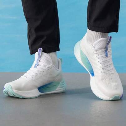 XTEP Hydrogen 8.0 Running Shoes, Shock-Absorbing Breathable Men Outdoor Fitness Training Sneakers, Classic White/Silver, 875219110024