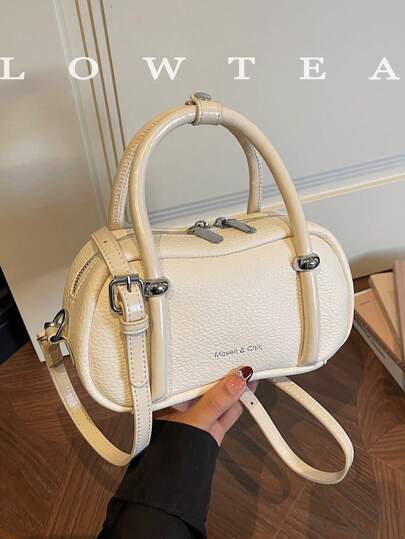  1 chiếc túi xách da PU màu trơn Low Tea, kiểu dáng retro thời trang dành cho nữ, thiết kế hai quai xách phía trên, khóa kéo, dây đeo vai có thể tháo rời và điều chỉnh được, thích hợp cho du lịch, mua sắm, hẹn hò, làm quà tặng cho nữ, tuyệt vời cho đi làm, hoạt động ngoài trời, du lịch, leo núi.