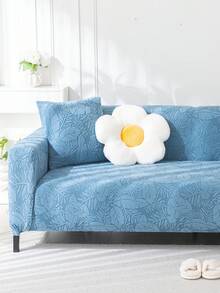 1pc 3D Sofa Cover, Multi-Functional Full Coverage Sofa Slipcover, Solid Color Leaf Pattern Design, Protective Sofa Cover, Holiday Decor, High Elasticity Full Wrap One-Piece Sofa Cover, Comes With 1 Pillow Case - Blue - View 7