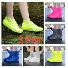 3/5/6 Pairs Reusable Waterproof Rain Shoe Covers, Silicone Outdoor Anti-Slip Overshoes - Multicolor - View 3