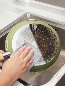 1块无缝银丝洗碗布，钢丝绒替代品，不粘油厨房清洁布，金属丝海绵，温和不伤手 - A - 查看 4