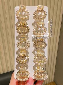 10个优雅可爱闪亮仿珍珠和水钻椭圆形小发夹，适合日常佩戴和派对，女士发饰，女士礼物，优雅爪夹，夏季沙滩发夹 - 彩色 - 查看 5