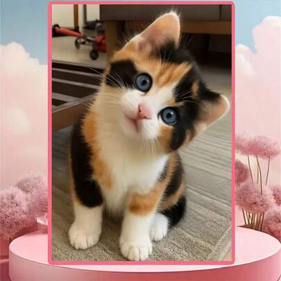 新品热销5D DIY钻石画套装 - 三只花猫，全圆钻马赛克艺术品（不含画框），创意家居办公装饰，适合初学者