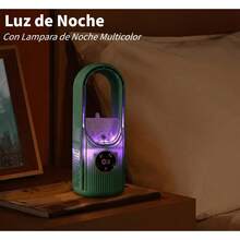 Ventilador de Torre Sin Aspas, Portátil, Modelo de Escritorio con Humidificador y Luz LED, Para Dormitorio, Oficina, Taller, Salon, Motor de 6 Velocidades, Potente y Silencioso - Verde - Ver 5