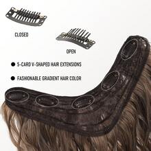 24-Inch V-Shaped Wavy Ombre Clip-In Hair Extensions, High-Temperature Fiber Material, For Women - Multicolor - View 3