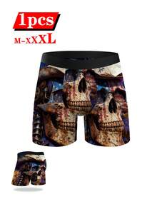 1pc Cyberpunk Mechanical Skull Print Boxer Briefs, Stretchy Soft Fabric, Funny Gift Trunks, Personalized Men's Underwear - Black - View 2