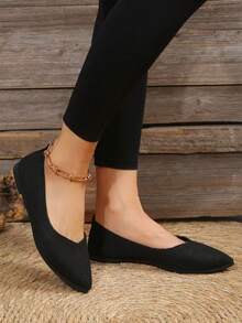 Giày nữ dệt đính hạt, giày mũi nhọn thoáng khí màu trơn kiểu dáng mới mùa xuân. - màu đen - Xem 2