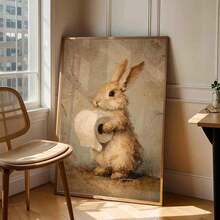 1pc Vintage Rabbit & Toilet Paper Easter Pattern Bathroom Wall Decor - Funny Farmhouse Style Decoration - Printable Rabbit Wall Art, Suitable For Home, Room, Bedroom, Living Room, Bathroom Decor, Wall Art With Frame - A - View 7